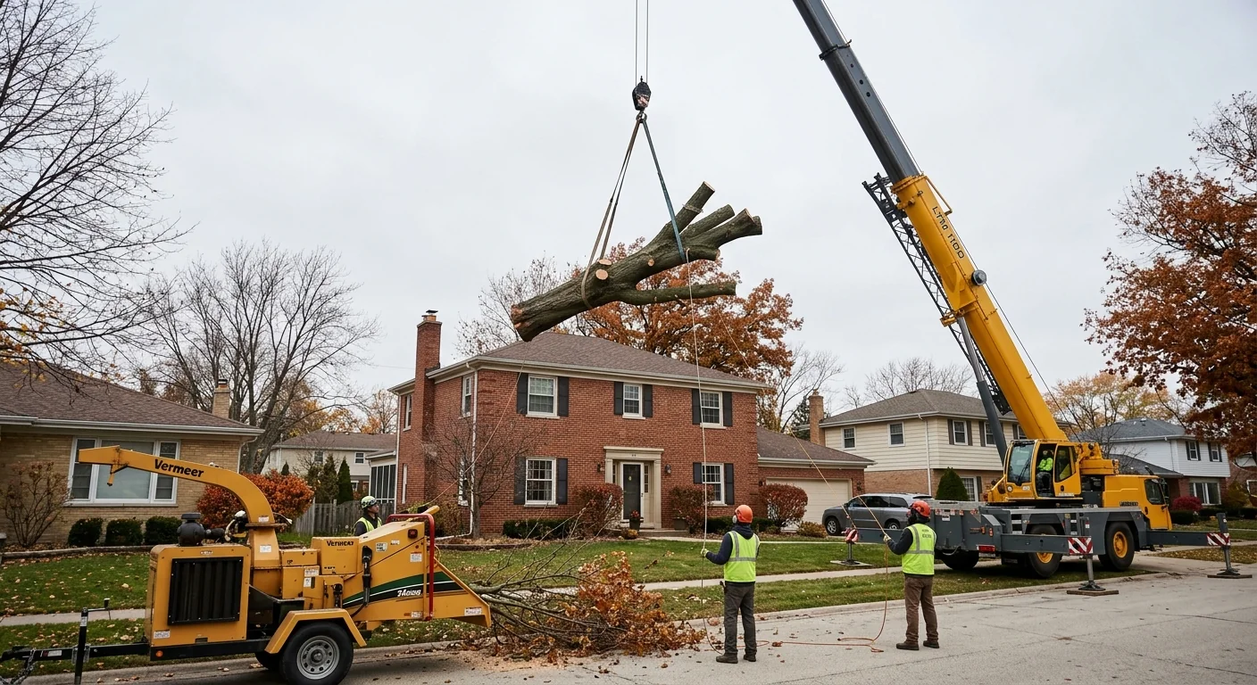 Large Silver Maple Removal Over a Skokie Rooftop