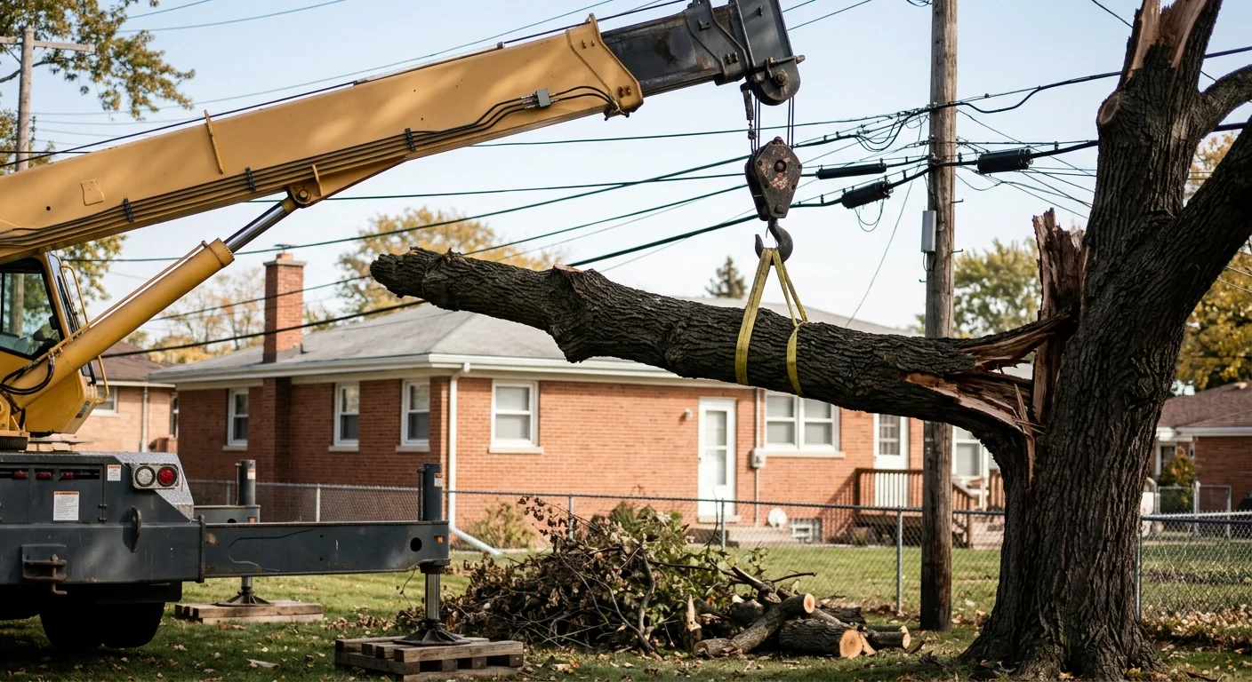 Storm-Damaged Oak Extraction Near Power Lines