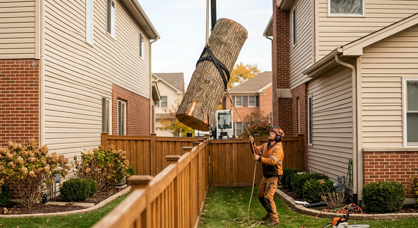 Confined-Lot Ash Removal Between Homes
