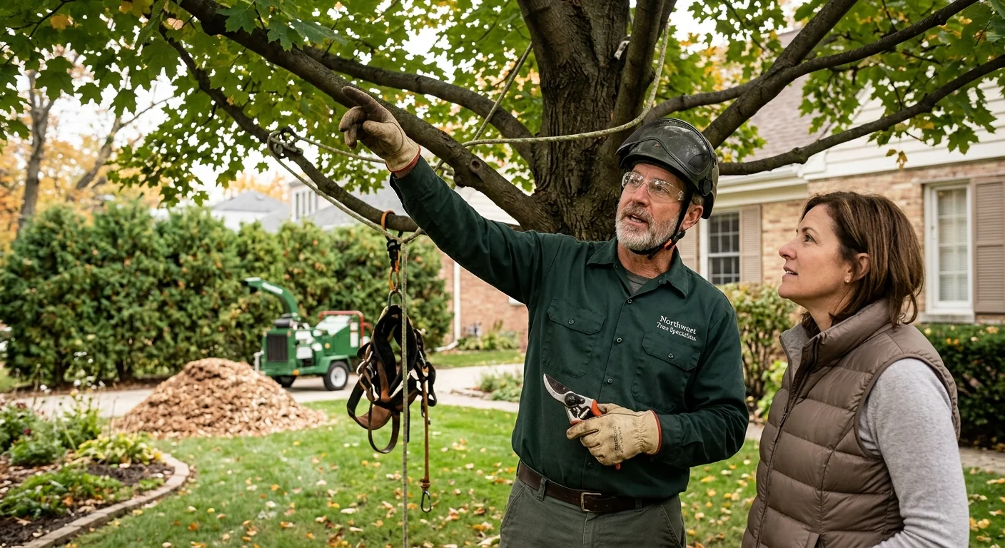 Technician measuring a hazardous tree during a Skokie property cost assessment