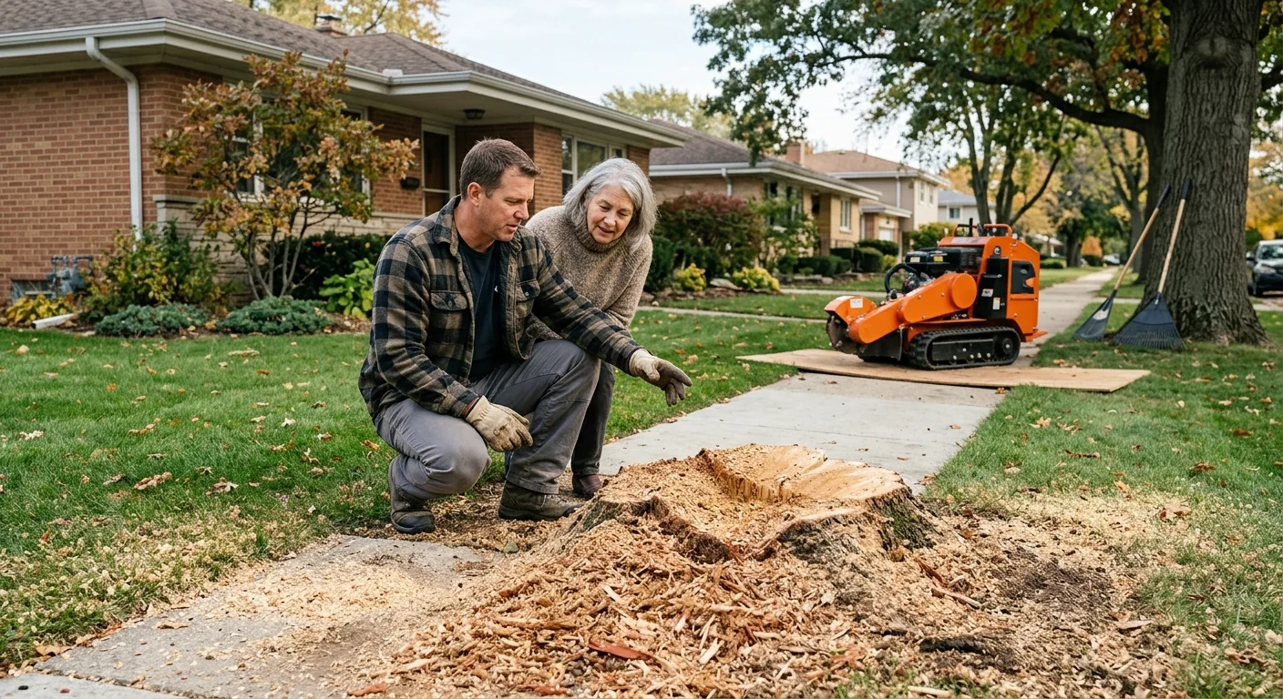 Front Yard Maple Stump Removal Near a Walkway
