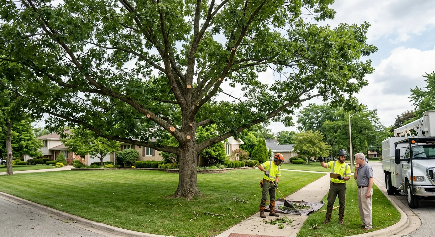 Mature Oak Crown Thinning on a Corner Lot