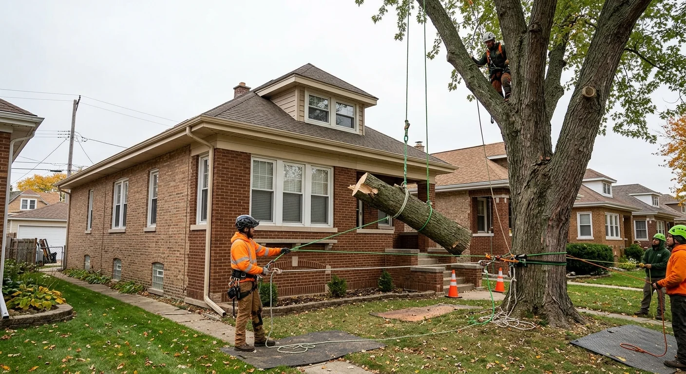Leaning Silver Maple Removal Near a Bungalow