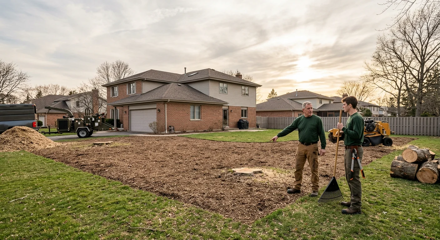 Wide view of a Skokie backyard after full tree removal and cleanup