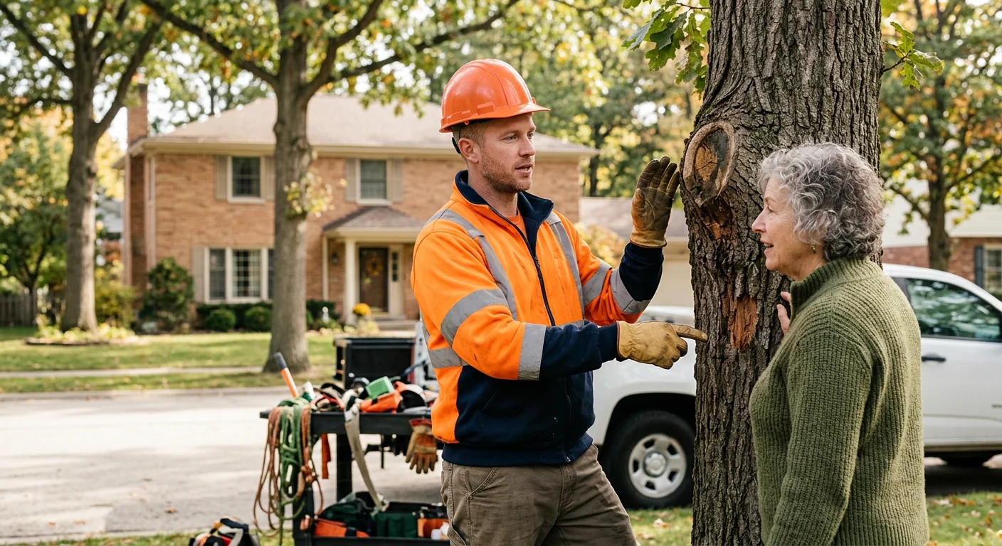 Skokie arborist assessing a mature canopy before careful pruning work